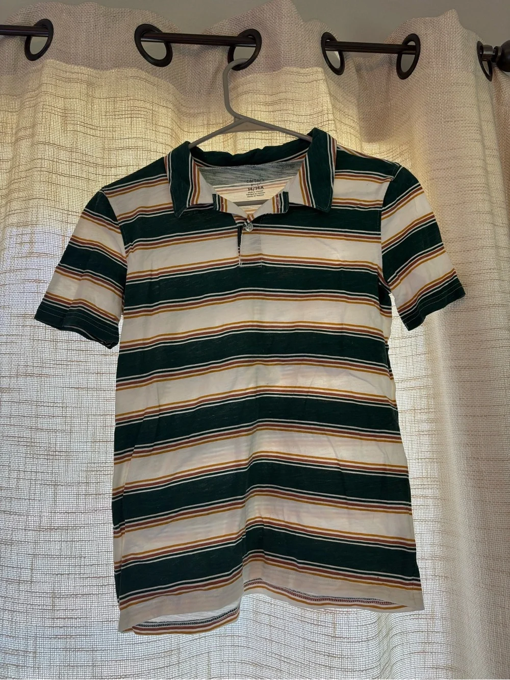 Carter's Green, White & Tan Striped Polo